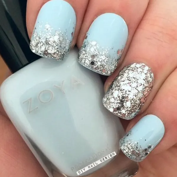 mint and glitter nails