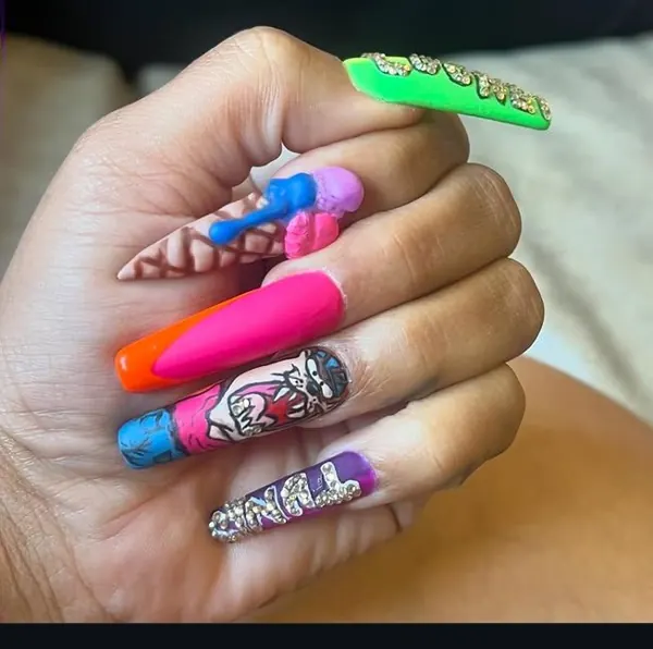 neon pink nail art