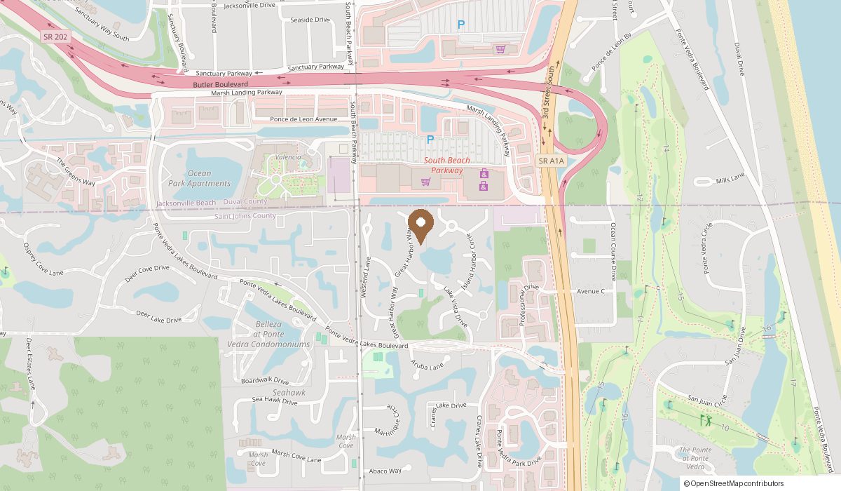 Map: 180 Great Harbour Way Ponte Vedra Beach Fl 32082, Jacksonville Beach, FL 32250