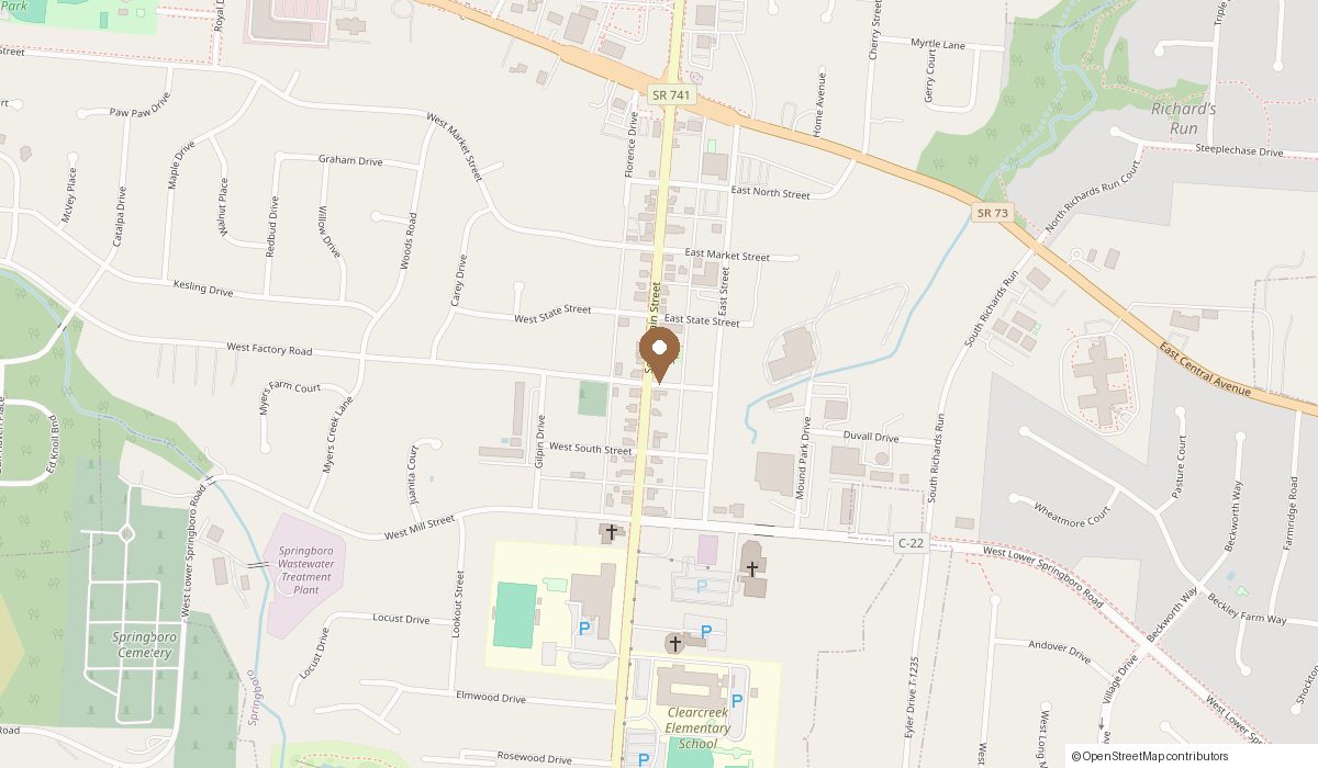 Map: 15 S Main Street Suite #1 inside The Cure Salon Suites, Springboro, OH 45066