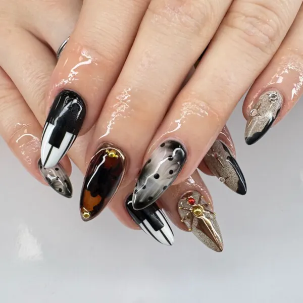 black and nude nail art
